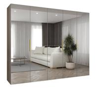 Armoire Marbella 3 avec Mirroir - H 202 cm, L 250 cm, P 52 cm - Corps Cachemire, Poignée L'or - Meuble Moderne - ABIKSMEBLE