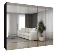 Armoire Marbella 3 avec Mirroir - H 202 cm, L 250 cm, P 52 cm - Corps Noir, Poignée Cachemire - Meuble Moderne - ABIKSMEBLE