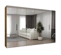 Armoire Marbella 3 avec Mirroir - H 202 cm, L 300 cm, P 52 cm - Corps Chêne Artisan, Poignée Noir - Meuble Moderne - ABIKSMEBLE