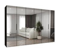 Armoire Marbella 3 avec Mirroir - H 202 cm, L 300 cm, P 52 cm - Corps Noir, Poignée Noir - Meuble Moderne - ABIKSMEBLE