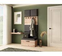 Armoire MARGARET I, color : Artisan + noir, avec panneaux rembourrés et portemanteaux