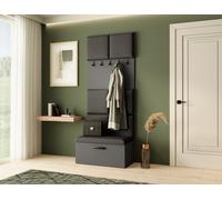 Armoire MARGARET I, couleur : graphite + noir, avec panneaux rembourrés et portemanteaux