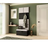 Armoire MARGARET I, couleur : noir + beige clair, avec panneaux rembourrés et cintres