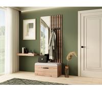 Armoire MARGARET II, color : Artisan + lattes noires + beige clair, avec miroir
