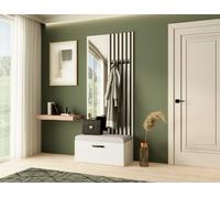 Armoire MARGARET II, couleur : blanc + lattes noires + beige clair, avec miroir