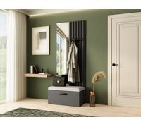 Armoire MARGARET II, couleur : graphite + lattes noires + beige clair, avec miroir