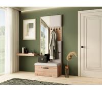 Armoire MARGARET III, couleur : Artisan + beige clair , avec panneaux rembourrés, miroir et porte-manteaux.