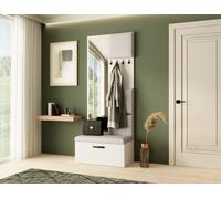 Armoire MARGARET III, couleur : blanc + beige clair, avec panneaux rembourrés, miroir et cintres