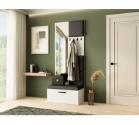 Armoire MARGARET III, couleur : blanc + noir, avec panneaux rembourrés, miroir et porte-manteaux