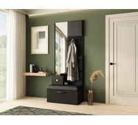 Armoire MARGARET III, couleur : noir+noir, avec panneaux rembourrés, miroir et cintres