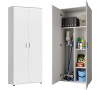 Armoire ménagère de 75 cm de large avec compartiment pour aspirateur, armoire de nettoyage avec étagères pour produits de nettoyage, balais et serpillères, polyvalente pour la maison, le couloir et la