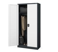 Armoire métallique Armoire à dossiers Armoire à outils Armoire vestiaire Vestiaire Portes battantes Tringle à vêtements Revêtement époxy Verrouillable 185x90x45 cm anthracite-blanc