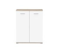 PEGANE Armoire Meuble à Chaussures 2 Portes 6 étagères Couleur Blanc/chêne - Largeur 79,7 x Profondeur 35,1 x Hauteur 101,7 cm
