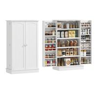 HOMCOM Armoire de Cuisine Buffet Cuisine vaisselier Meuble de Rangement Moderne avec placards, étagère réglable et 12 Porte-épices, Garde-Manger pour Salle à Manger, Salon, 60 x 30 x 104 cm, Blanc
