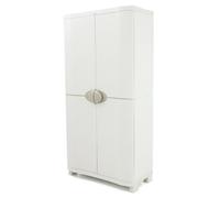 Armoire meuble de rangement 2 portes intérieur-extérieur coloris beige - Longueur 90 x Profondeur 45 x Hauteur 184 cm