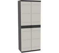 Armoire meuble de rangement 2 portes, intérieur-extérieur coloris noir-taupe - Longueur 70 x Profondeur 44 x Hauteur 176 cm