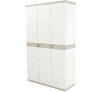 Armoire meuble de rangement 3 portes intérieur-extérieur coloris beige -L. 105 X P. 44 X H. 176 Cm