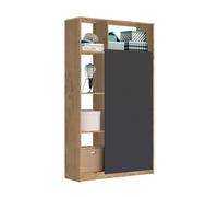 PEGANE Armoire/Meuble de Rangement Coloris chêne doré/Gris - Hauteur 180 x Longueur 100 x Profondeur 35 cm