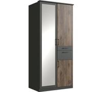 Armoire, meuble de rangement coloris imitation chene Flagstaff, rechampis graphite - Longueur 90 x Hauteur 198 x Profondeur 58 cm -PEGANE- Bois
