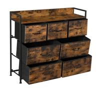 Armoire, Meuble de Rangement en Tissu, Commode, 7 Tiroirs, avec Poignées, Cadre en Métal, Marron Rustique et Noir d'Encre