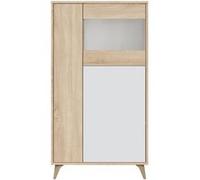 Armoire meuble de rangement vitrine en mlamine coloris chêne Canadian blanc artik - Hauteur 142 x Longueur 77 cm x Profondeur 33 cm --