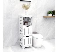 Armoire - Meuble de salle de bain 3 compartiments avec deux tiroirs, . Espace de rangement pratique, 30*30*89cm, blanc.