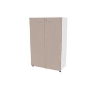 Armoire mi-haute portes battantes Arold H.131 x L.86 cm - Orme gris / Blanc