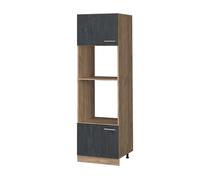 Armoire micro-ondes R-Line, 60cm, Béton noir, Chêne de force doré, Vicco