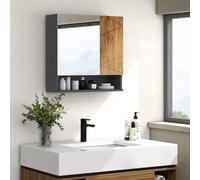 kleankin Armoire miroir salle de bain multi-rangement anthracite aspect bois