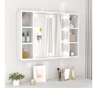Armoire miroir, à LED, blanche, en bois dérivé, 76 x 15 x 55 cm, avec six compartiments, montage mural, interface USB pour salle de bain, design moderne, espace de rangement pratique et vision claire