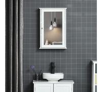 kleankin Armoire murale de salle de bain avec miroir – 1 porte, 2 étagères – verre MDF blanc