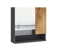 kleankin Armoire Murale Miroir de Salle de Bain Placard de Rangement 2 Portes avec étagères réglables Design Contemporain 55 x 17 x 55 cm Naturel Gris foncé