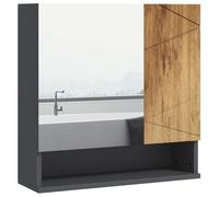 Armoire miroir de salle de bain - 2 portes, 2 étagères, niche - anthracite aspect bois