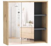 Armoire miroir de salle de bain - 2 portes, étagère, 3 niches - dim. 60 x 20 x 60 cm - effet bois clair naturel
