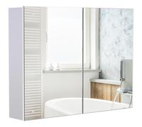 Armoire Miroir De Salle De Bain Armoire Murale Double Portes Et Étagères Dim. 80l X 15l X 60h Cm Mdf Blan Gris