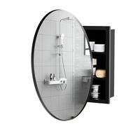 Armoire Miroir de salle de bain avec cadre métallique pour fixation murale,miroir rectangulaire arrondi, armoire de toilette avec 3 compartiments de rangement, compartiments mobiles, 52*52*12.5cm