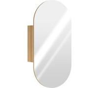 Armoire miroir design ovale dim. 45 x 90 cm étagère effet bois clair Beige G