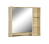 Kleankin Meuble Salle de Bain avec Miroir, Armoire Toilettes Murale, Miroir Salle de Bain avec Rangement, Porte-Serviettes, 3 niches, Placard et étagère réglable, 80x15x90 cm Naturel