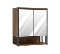 HOMCOM Armoire Murale Salle de Bain avec Miroir, 56 x 65 cm, Meuble Salle de Bain, Armoire de Toilette avec Compartiment Ouvert, Porte à Fermeture amortie, Marron
