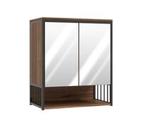 Armoire miroir murale salle de bain 2 portes design - étagère, niche - métal noir effet bois noyer Marron G