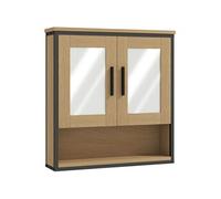 HOMCOM Armoire Murale Salle de Bain avec Miroir, Meuble Salle de Bain, Armoire de Toilette avec Compartiment Ouvert et étagère réglable, chêne