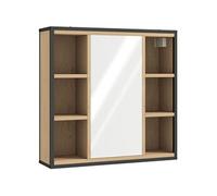 Armoire miroir murale salle de bain - 6 niches, porte, étagère - acier noir effet bois Beige G