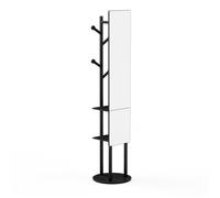 Armoire-miroir Pleine Longueur Noir 40x40x174cm, Pivotant 360°, Rangement Et Crochets, Meuble Multifonction Pour Chambre