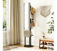 Armoire miroir pleine longueur pivotant 360°, meuble de rangement multifonction avec crochets, chambre, noir 40x40x174cm