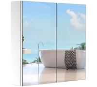 Armoire Miroir Rangement Toilette Salle De Bain Meuble Mural Dim. 60l X 12l X 55h Cm Acier Inox. Gris
