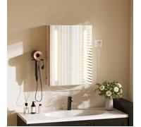 Armoire Miroir salle de bain LED-Meuble Salle de Bain murale antibuée-Étagère réglable-Station de recharge-support de sèche-60cm