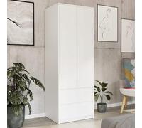 Armoire moderne à 2 tiroirs, armoire à 2 portes, armoire peu encombrante pour chambre à coucher, dressing, couloir, chambre d'enfant, 63 x 55 x 180 cm (l x p x h), blanche