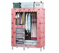 Armoire moderne à portes coulissantes plates avec tiroirs de rangement en tissu et tringle de suspension et placard élégant pour salles de location