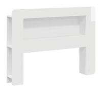 Armoire moderne avec tête de lit blanc brillant avec des étagères de rangement en aggloméré dans la chambre à coucher, installation facile