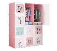 Armoire Modulable de Rangement Enfant 12 Cubes - Penderie de rangement - Pliant - en Plastique - 4 niveaux,12 compartiments rose